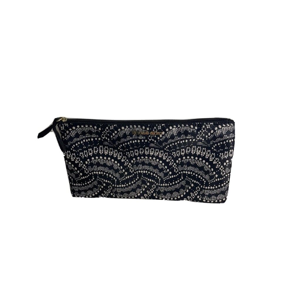 Victoria‎ Secret White and Black Striped Toiletry Cosmetic Bag Zipper